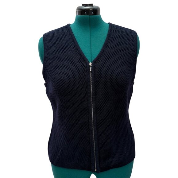 Requirements Womens Navy Blue Waffle Knit Zip Vest Size Large Vintage - Picture 2 of 16